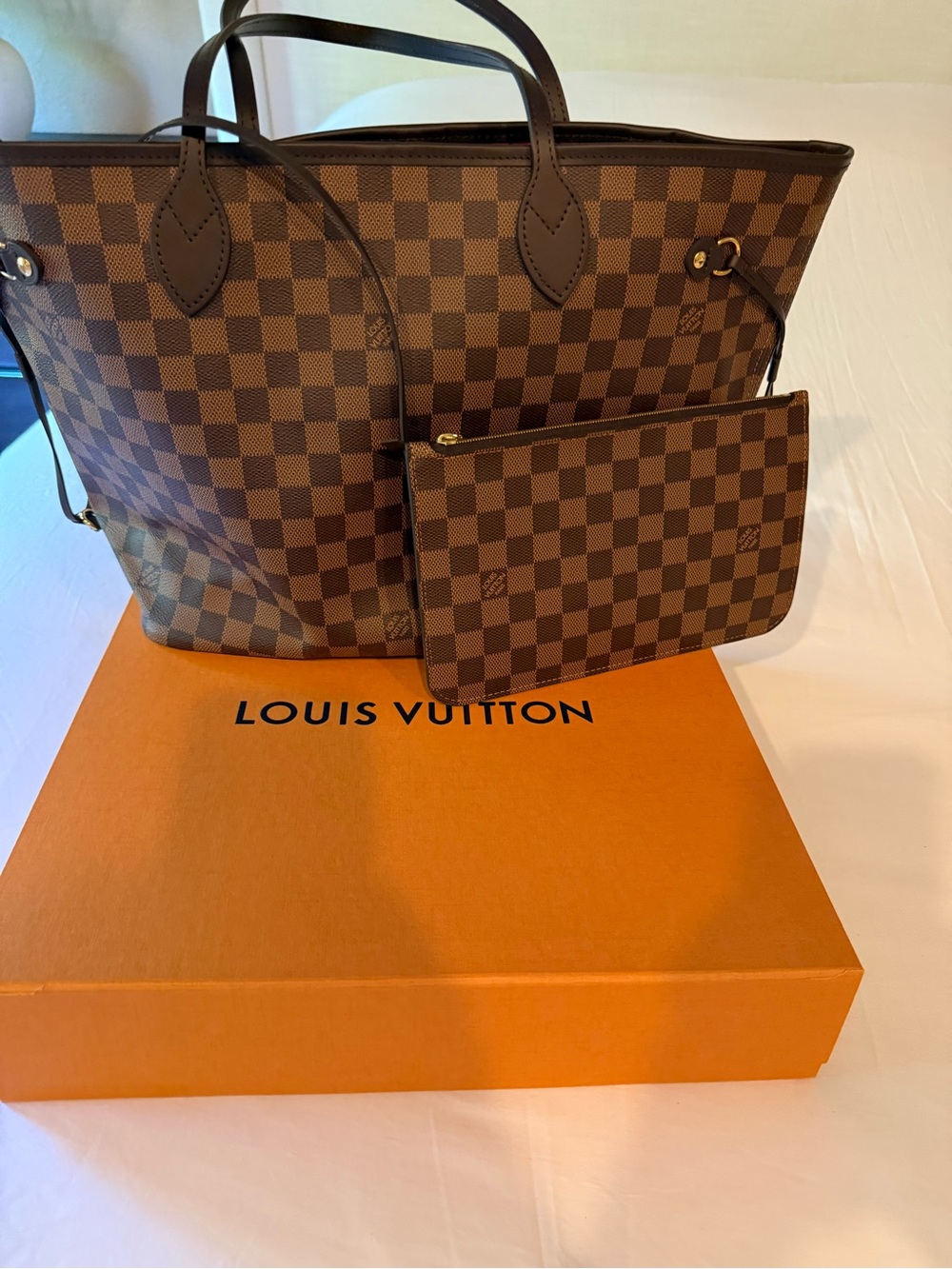 Louis Vuitton Brown Damier Ebene Tote with Detachable Pouch